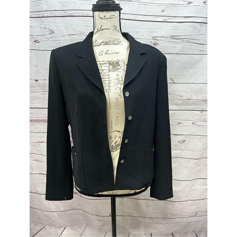 Albert Nipon Black Blazer Jacket Womens Size 8 Single Breasted Pockets